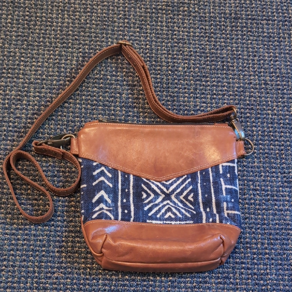 Handmade Brown and Blue Patterned Women's Bag